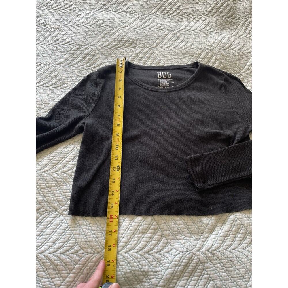 BDG Girlfriend Ribbed Cropped Long Sleeve Crew Neck Basic Tee Black Size Medium - Picture 5 of 6